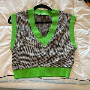 Zara vest with black and white chevron and green lining detail. Worn once